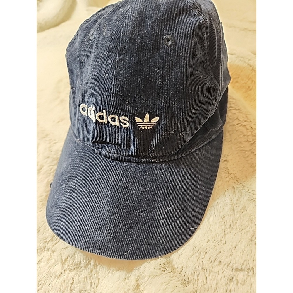 Adidas Hat Cap Adult Adjustable Strap Corduroy Trefoil Panel Blue One Size OSFM - Picture 2 of 9
